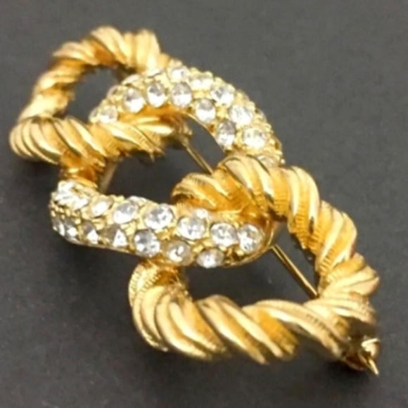 CHRISTIANE DIOR RHINESTONE GOLD TONE BROOCH - Picture 11 of 11